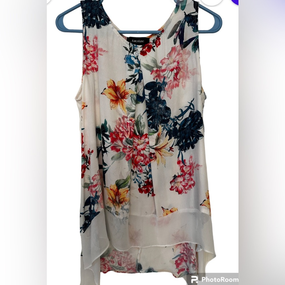 Karen Kane Floral Multicolored Asymmetrical Top Sz Small